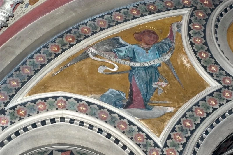  88-Modesto Faustini-Angelo con veste azzurra e filatterio - Santuario Santa Maria delle Grazie, Brescia 